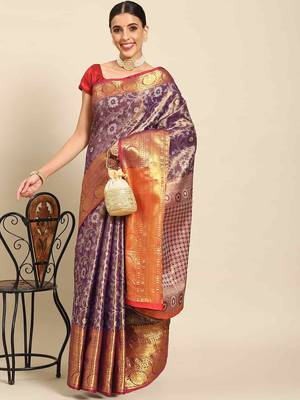 Silk Land  Purple  Woven Design Brocade Saree  2
