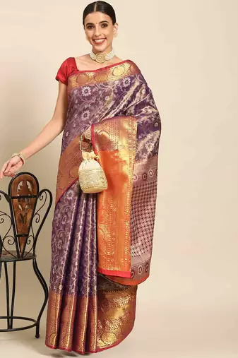 Silk Land  Purple  Woven Design Brocade Saree 