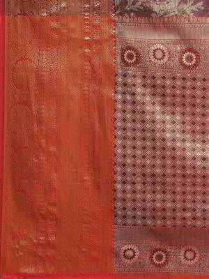 Silk Land  Purple  Woven Design Brocade Saree  5