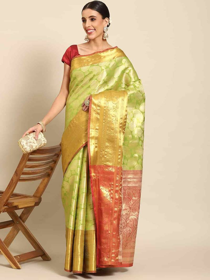 Silk Land  Green  Woven Design Brocade Saree 