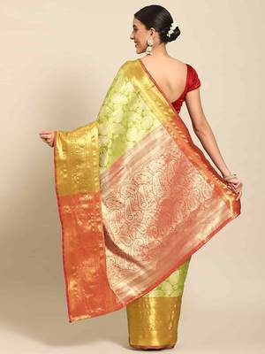 Silk Land  Green  Woven Design Brocade Saree  2