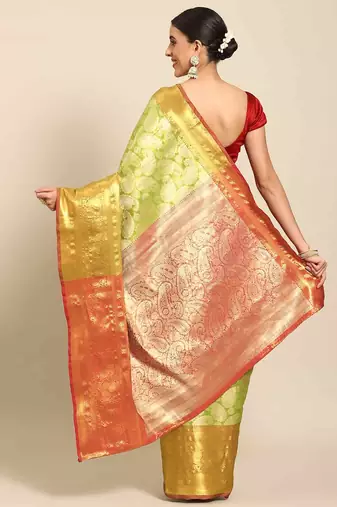 Silk Land  Green  Woven Design Brocade Saree 