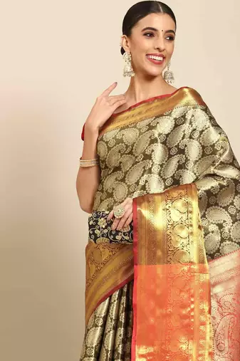 Silk Land  Black  Woven Design Brocade Saree 