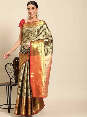 Silk Land  Black  Woven Design Brocade Saree  2