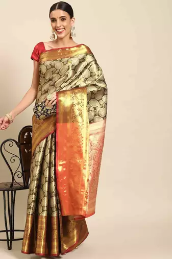 Silk Land  Black  Woven Design Brocade Saree 