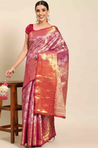 Silk Land  Pink  Woven Design Brocade Saree 