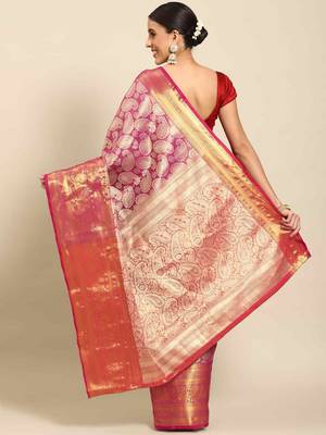 Silk Land  Pink  Woven Design Brocade Saree  2