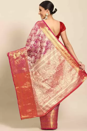 Silk Land  Pink  Woven Design Brocade Saree 