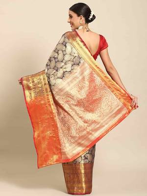 Silk Land  Navy Blue  Woven Design Brocade Saree  2