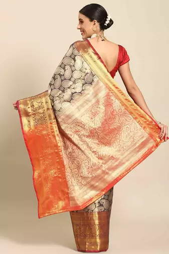 Silk Land  Navy Blue  Woven Design Brocade Saree 