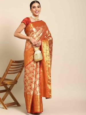 Silk Land  Yellow  Woven Design Brocade Saree  1