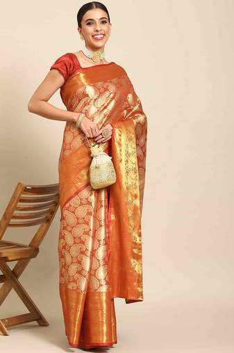 Silk Land  Yellow  Woven Design Brocade Saree 