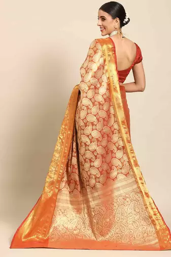 Silk Land  Yellow  Woven Design Brocade Saree 