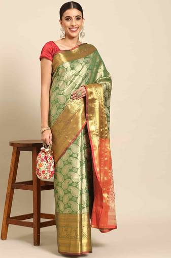 Silk Land  Green  Woven Design Brocade Saree 