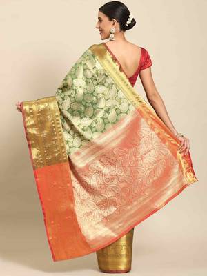 Silk Land  Green  Woven Design Brocade Saree  2