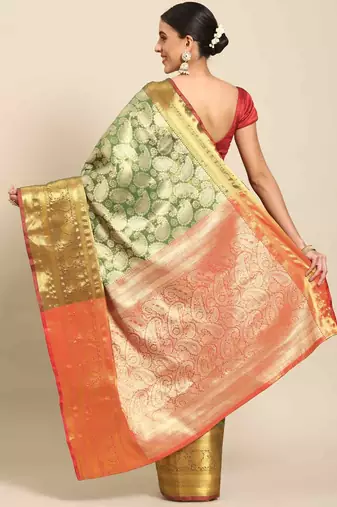 Silk Land  Green  Woven Design Brocade Saree 