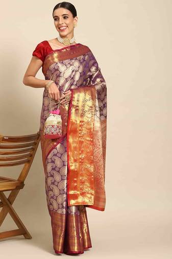 Silk Land  Purple  Woven Design Brocade Saree 