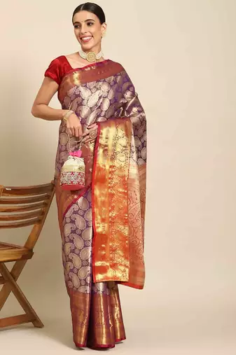 Silk Land  Purple  Woven Design Brocade Saree 