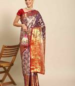 Silk Land  Purple  Woven Design Brocade Saree 