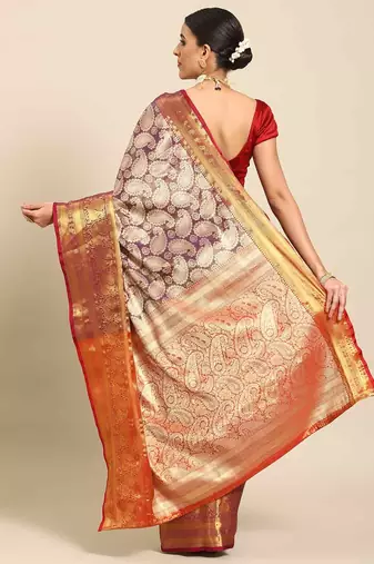 Silk Land  Purple  Woven Design Brocade Saree 
