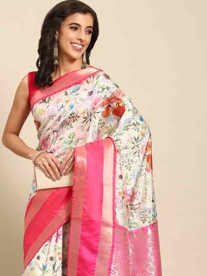 Silk Land  White  Woven Design Art Silk Saree  1