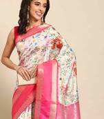 Silk Land  White  Woven Design Art Silk Saree 