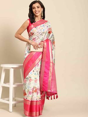 Silk Land  White  Woven Design Art Silk Saree  2
