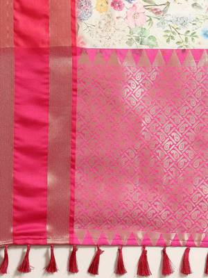 Silk Land  White  Woven Design Art Silk Saree  5