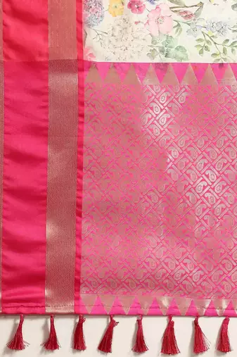 Silk Land  White  Woven Design Art Silk Saree 