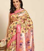 Silk Land  Yellow  Woven Design Art Silk Saree 