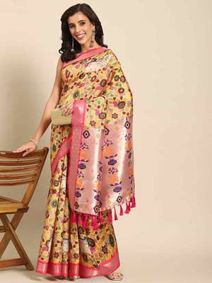 Silk Land  Yellow  Woven Design Art Silk Saree  2
