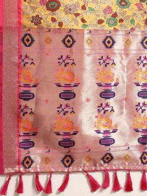 Silk Land  Yellow  Woven Design Art Silk Saree  5