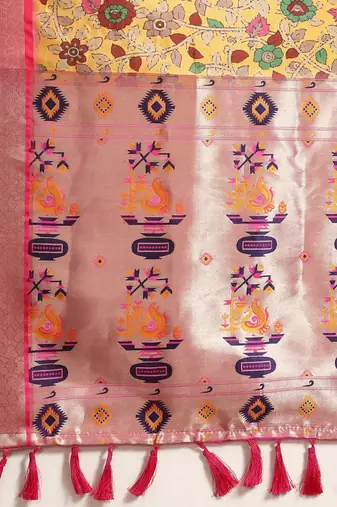 Silk Land  Yellow  Woven Design Art Silk Saree 