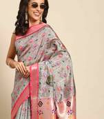 Silk Land  Grey  Woven Design Art Silk Saree 