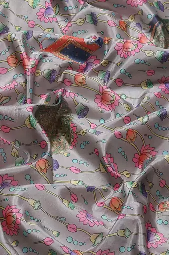 Silk Land  Grey  Woven Design Art Silk Saree 