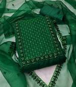 Green Organza Embroidered Unstitched Dress Material