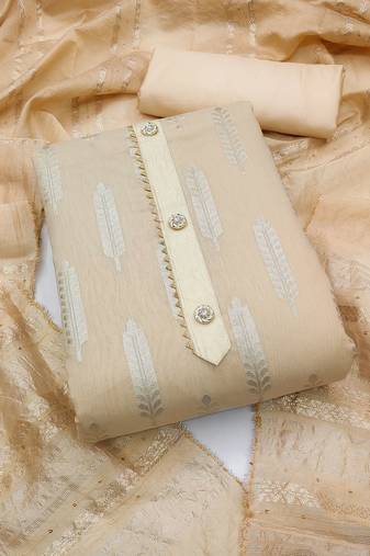 Beige Modal Jacquard Unstitched Dress Material