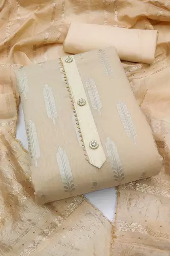 Beige Modal Jacquard Unstitched Dress Material