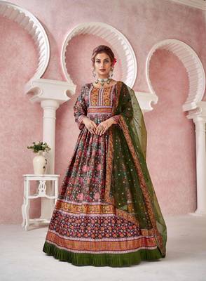 Mahendi Designer Digital Printed,Sequance Embroidery Work Dola silk Stiched Readymade Gown 1