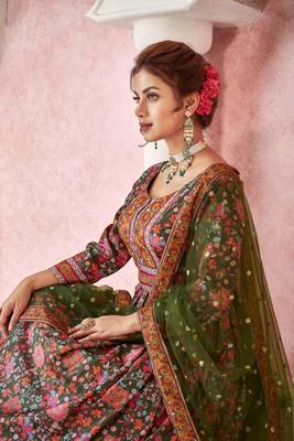 Mahendi Designer Digital Printed,Sequance Embroidery Work Dola silk Stiched Readymade Gown 2