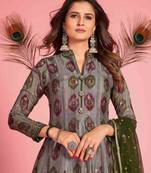 Mahendi  Designer Kalamkari Printed,Embroidery Work Dola Silk Stiched Readymade Gown