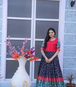 Blue Patola Foil Printed Dola Silk Stiched Readymade Gown