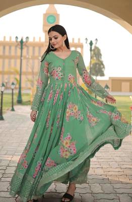 Pista Digital Printed,Designer Embroidery Work Faux Georgette Stiched Readymade Gown 2