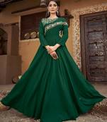 Green Designer Thread Embroidery Work Muslin Stiched Readymade Gown