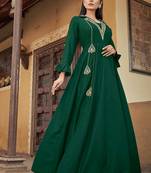 Green Designer Thread Embroidery Work Muslin Stiched Readymade Gown