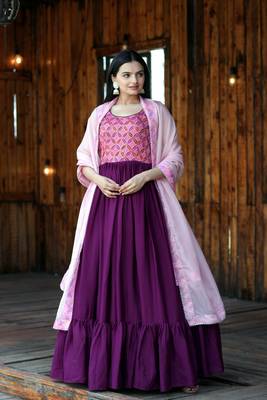 Pink Designer Printed,Sequance Embroidery Work Chinon Stiched Readymade Gown 1