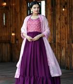 Pink Designer Printed,Sequance Embroidery Work Chinon Stiched Readymade Gown