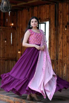 Pink Designer Printed,Sequance Embroidery Work Chinon Stiched Readymade Gown 3