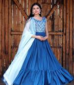 Blue Designer Printed,Sequance Embroidery Work Chinon Stiched Readymade Gown