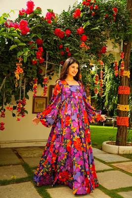 Multy Designer Digital Printed Georgette Stiched Readymade Gown 1